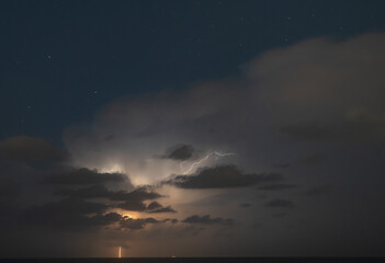 Fototapeta na wymiar Lightning storm om Mediterranean Sea