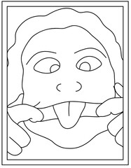
A silly tongue out colouring page vector 

