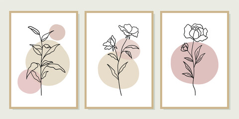 Gallery wall art set of 3 printable minimalist print. Wall art for bedroom, Living room and office decor. Hand draw vector design elements. Vector EPS10.