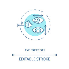 Eye exercises concept icon. Eye diseases treatment methods. Treating defects in eye movements and functionality idea thin line illustration. Vector isolated outline RGB color drawing. Editable stroke