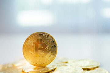 Close-Up Of Bitcoin gold coin..