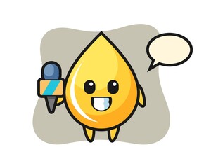 Character mascot of honey drop as a news reporter