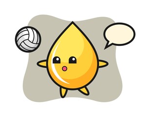 Character cartoon of honey drop is playing volleyball