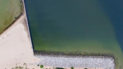 Aerial sea shoreline sandy beach