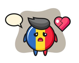 Romania flag badge cartoon illustration is broken heart
