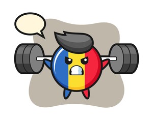 Obraz premium Romania flag badge mascot cartoon with a barbell
