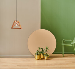 Grey and green room with lamp concept, interior style.