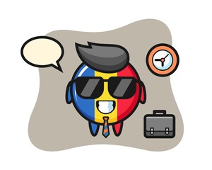 Cartoon mascot of romania flag badge as a businessman