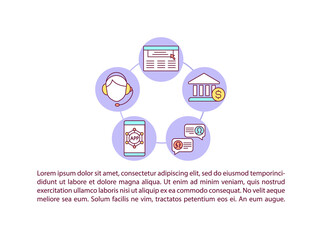 Bank support line concept icon with text. Way of contacting manager. Help to customers. PPT page vector template. Brochure, magazine, booklet design element with linear illustrations