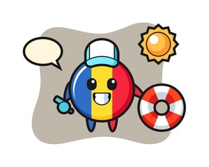 Cartoon mascot of romania flag badge as a beach guard