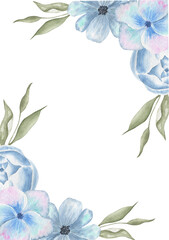 Hand painted wedding card save the date with watercolor flowers blue roses