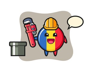 Character illustration of romania flag badge as a plumber