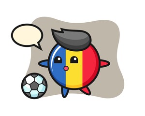 Illustration of romania flag badge cartoon is playing soccer