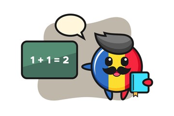 Illustration of romania flag badge character as a teacher