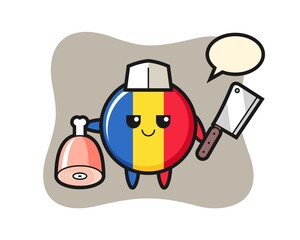 Illustration of romania flag badge character as a butcher