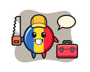 Illustration of romania flag badge character as a woodworker