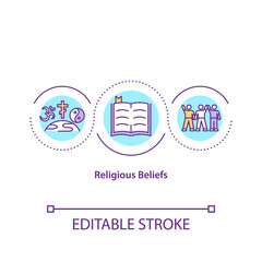 Religious beliefs concept icon. Diverse community. Unity and peace. Global religions and spirituality idea thin line illustration. Vector isolated outline RGB color drawing. Editable stroke