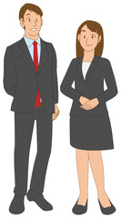 スーツを着て並ぶ男女のビジネスマンの全身