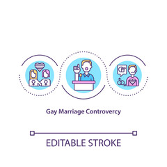 Gay marriage controversy concept icon. Civil rights for LGBT people. Social equality. Religious issues idea thin line illustration. Vector isolated outline RGB color drawing. Editable stroke