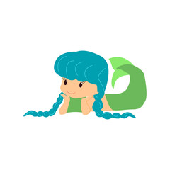 Cartoon flat smilling mermaid. Can be used for stiker, notebook, banner, card, poster and any design. Little cute mermaid.