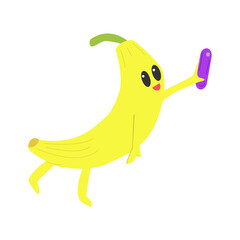 Funny fruit cartoon character. Cute kawaii banana. Vector illustration