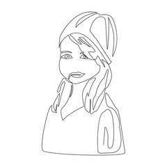 portrait of a girl in a hat with in one line. Nice lady. Can be used for various designs. Vector illustration