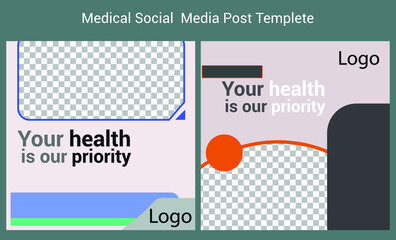 Medical social media post template. Editable Healthcare Banner.