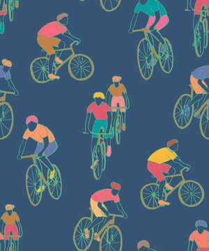 cute seamless pattern with hand drawn cyclist