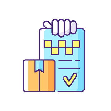 recommend clip art: Package delivery RGB color icon. Online order. Fast courier Shipping service. Convenient service for ordering car. Reliable carrier. Online purchase delivery. Isolated vector illustration