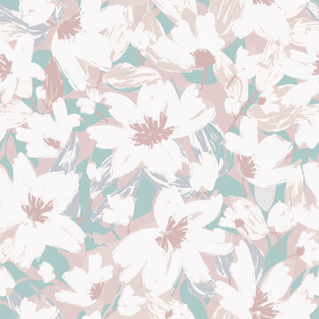 floral seamless pattern in light colors with hand drawn abstract flowers