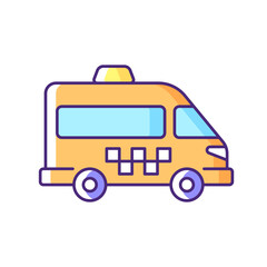 Shuttle buses RGB color icon. Convenient means of transportation around the city. Convenient service for ordering car. Travel by company. Alternative city transport. Isolated vector illustration