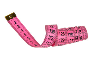 Pink tape measure roll isolated on the white background