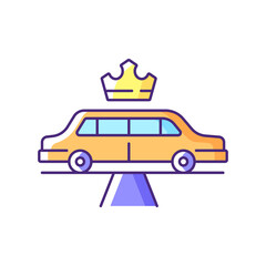 Limousine service RGB color icon. Transportation service. Premier car using. Luxury car rental. Convenient service for ordering car. Transportation of celebrities. Isolated vector illustration