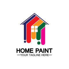 Home Painting Vector Logo Design.Home House Painting Service Coloring Logo Design Template.House painting service, decor and repair multicolor icon Vector logo.