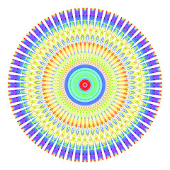 Creative multicolored points round symbol. Abstract symmetrical logo. Mosaic colorful beautiful beads. Circle dots modern pixel floral art icon. colored pattern ornament wheel decorative illustration.