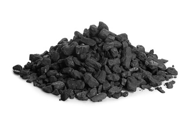 Heap of coal isolated on white. Mineral deposits