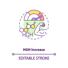 HGH increase concept icon. Human growth hormone. Improve performance. Intermittent fasting benefits idea thin line illustration. Vector isolated outline RGB color drawing. Editable stroke