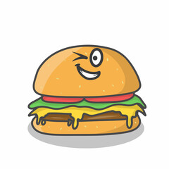 Cute burger character vector template design illustration