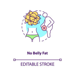 No belly fat concept icon. Diet and healthy eating. Small waist. Intermittent fasting benefit idea thin line illustration. Vector isolated outline RGB color drawing. Editable stroke
