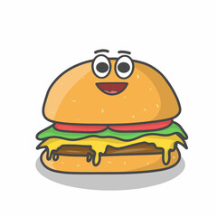 Cute burger character vector template design illustration