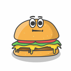 Cute burger character vector template design illustration