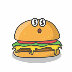 Cute burger character vector template design illustration