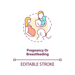 Pregnancy or breastfeeding concept icon. Motherhood, caring for newborn baby. Intermittent fasting idea thin line illustration. Vector isolated outline RGB color drawing. Editable stroke