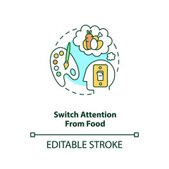 Switch attention from food concept icon. Not focus on eating. Weight loss strategy. Intermittent fasting idea thin line illustration. Vector isolated outline RGB color drawing. Editable stroke