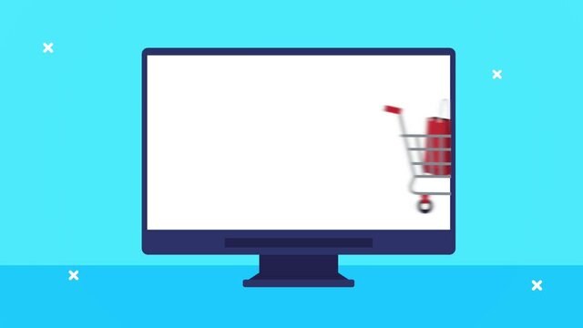 desktop with shopping cart ecommerce technology
