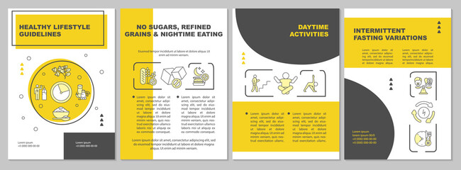 Lifestyle guidelines brochure template. Daytime activities. Flyer, booklet, leaflet print, cover design with linear icons. Vector layouts for magazines, annual reports, advertising posters
