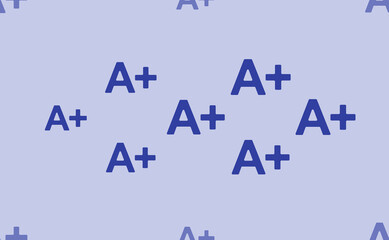 Seamless pattern of large isolated blue A plus symbols. The pattern is divided by a line of elements of lighter tones. Vector illustration on light blue background