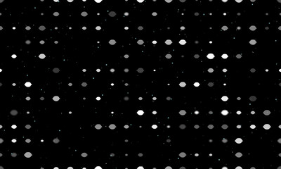 Seamless background pattern of evenly spaced white lemon symbols of different sizes and opacity. Vector illustration on black background with stars