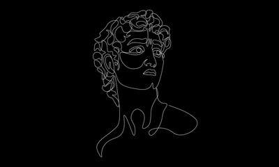 Abstract line Michelangelo's David portrait. One line drawing of ancient greek statue for posters, tattoo, print, story, wall decor