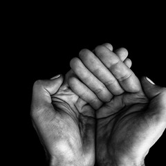 Fototapeta premium Recevoir mains blanc et noir symbole